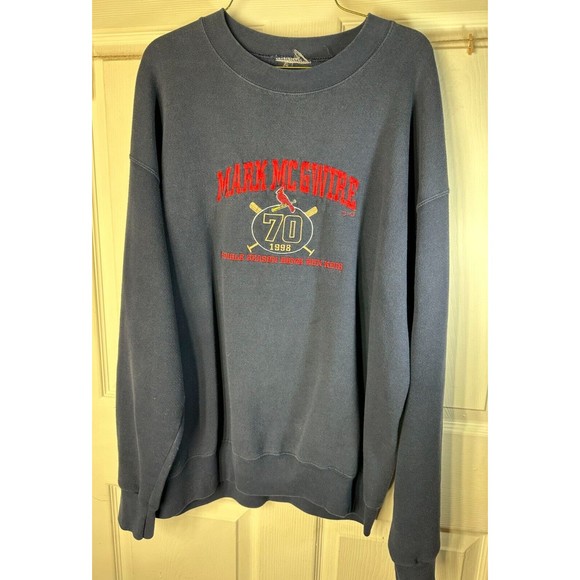 Vintage 1998 Mark McGwire Bic Mac Crewneck Sweatshirt Sz XL Navy Blue MLB Cards - Picture 1 of 4